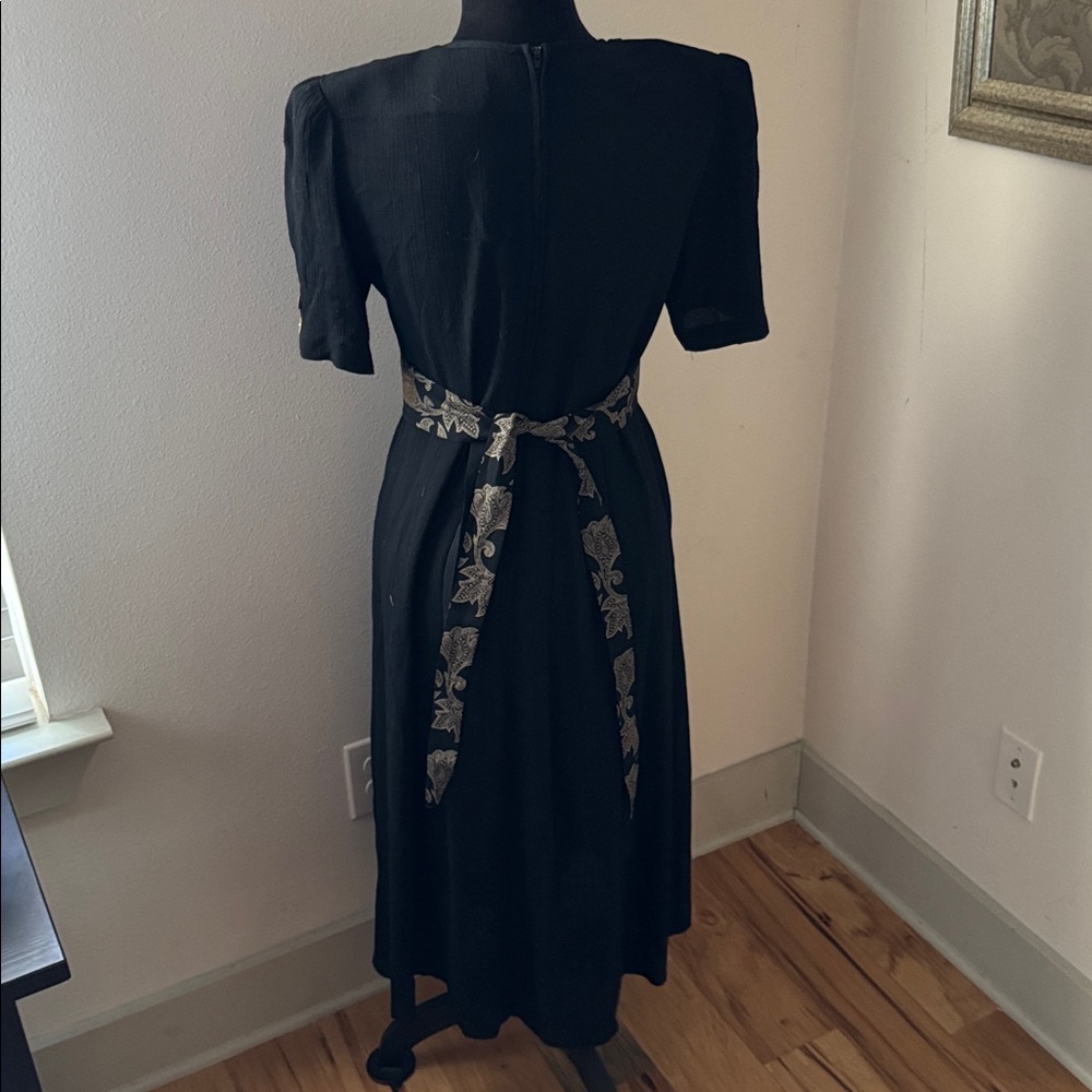 JBS‎ Ltd. Vintage Black tan vintage vest overlay Women's midi Dress Sz 8P - Picture 4 of 6